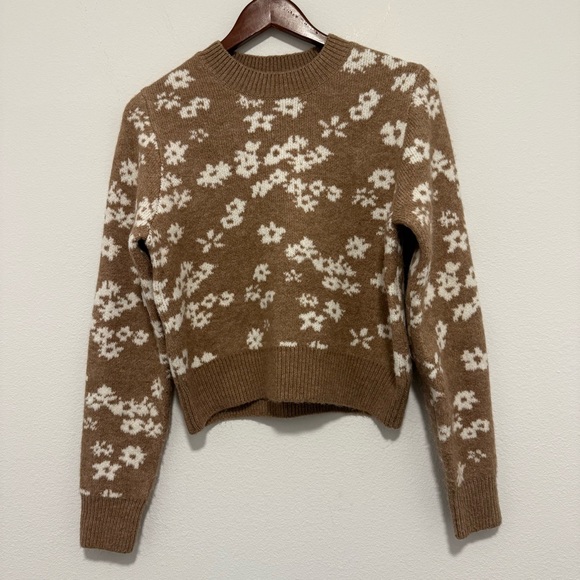 Z Supply Tory Plush Floral Sweater Brown & Cream Slightly Cropped Size Medium - Picture 3 of 7